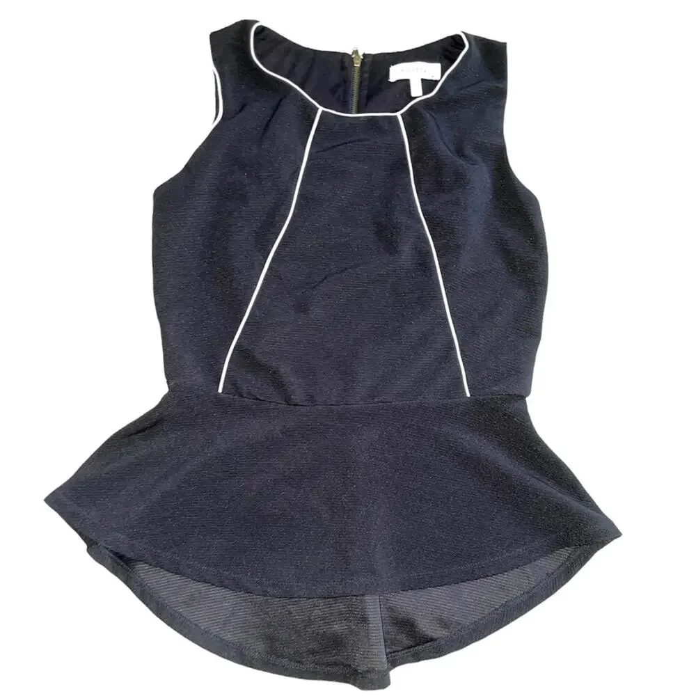 Monteau Black & White Sleeveless Peplum Blouse - Picture 1 of 2